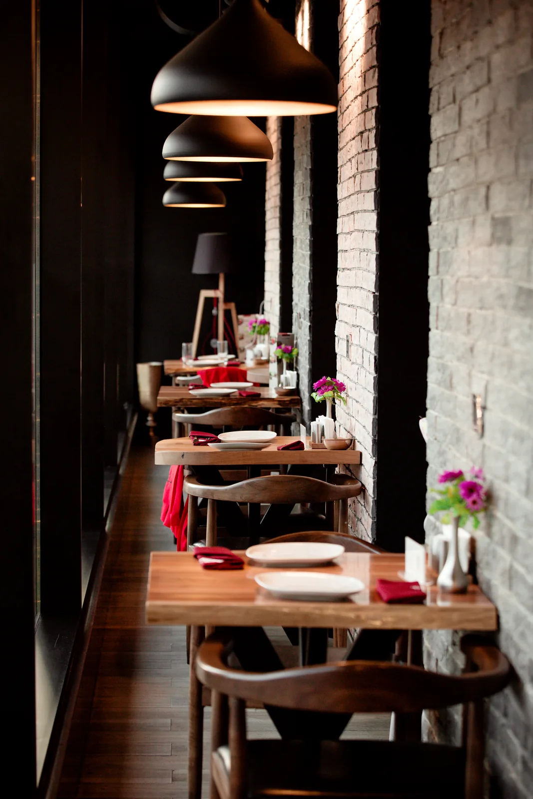 A softly lit passage for a restaurant