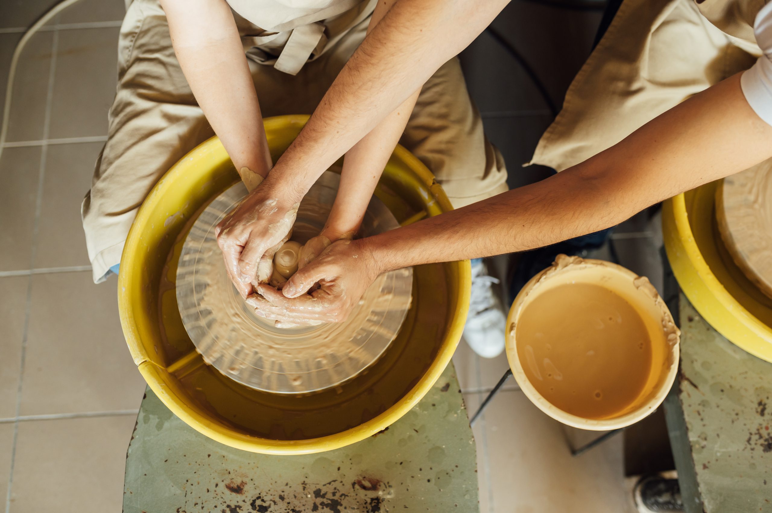 People creating something together