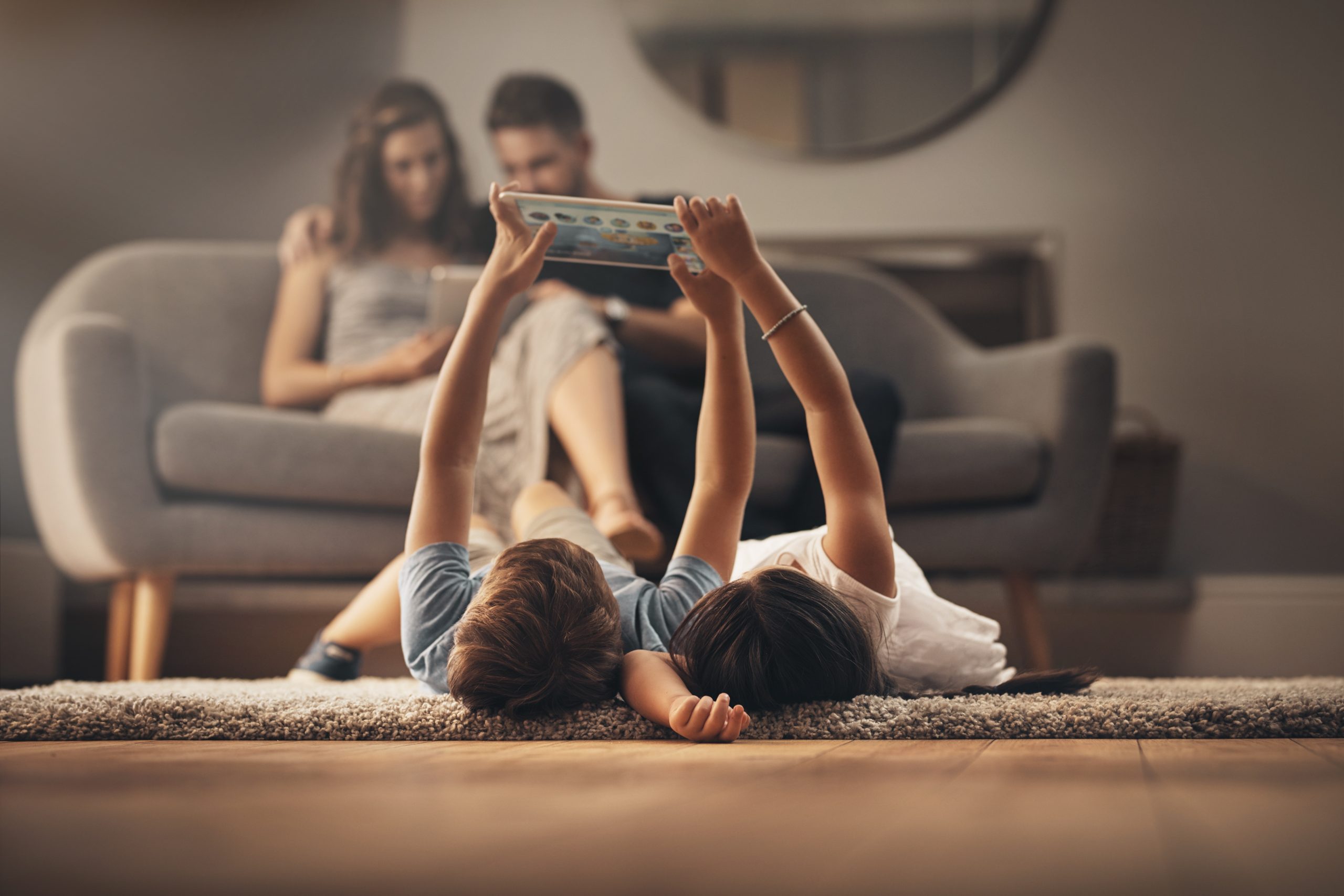 Family life unfolding in a living room